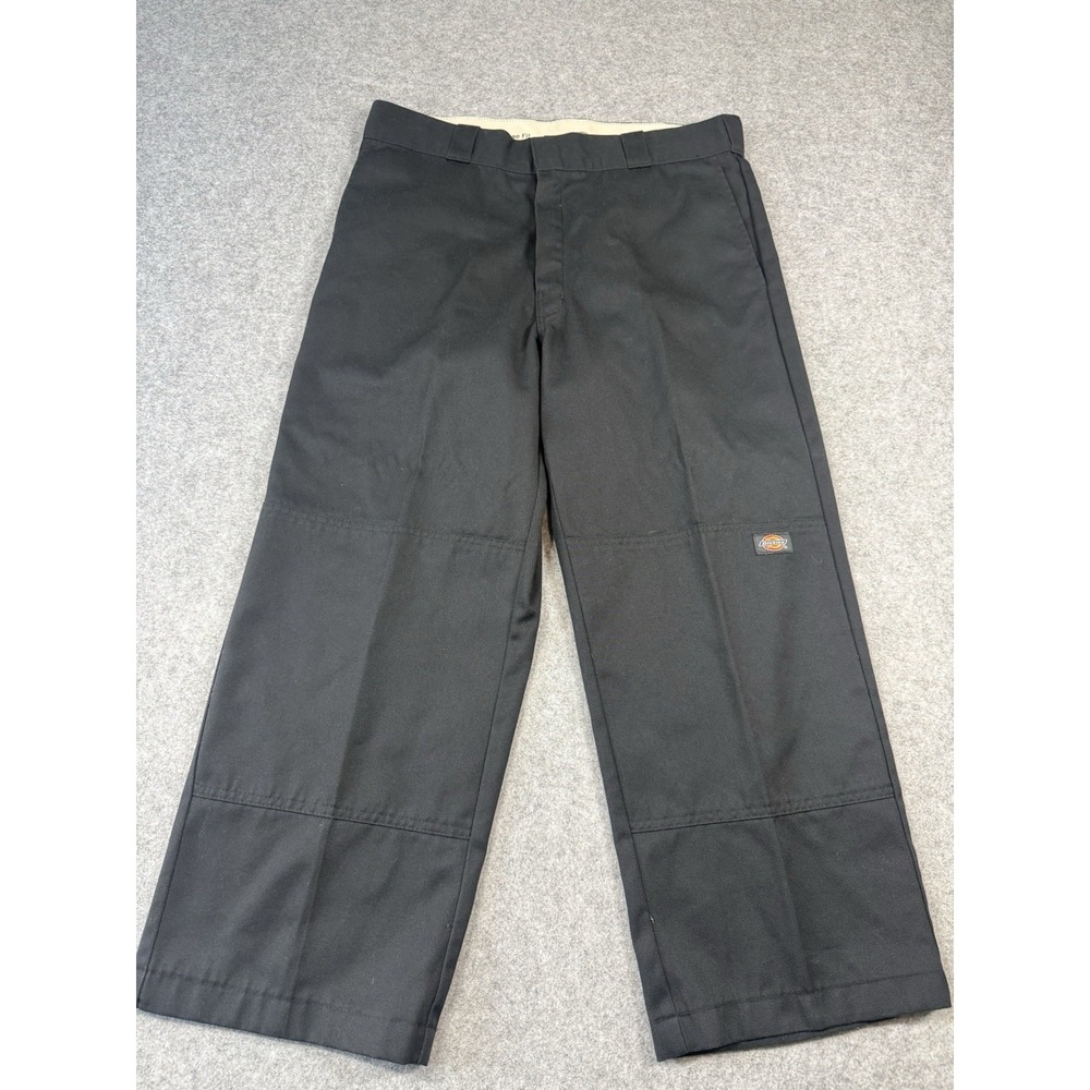 Dickies 85283BK Mens 34x32 Loose Fit Double Knee Work Pants Black Straight Leg